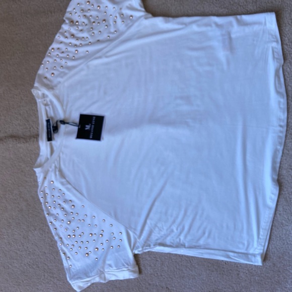 MELANIE LYNE: Gold Studded Sleeve Top - off white - Picture 6 of 9